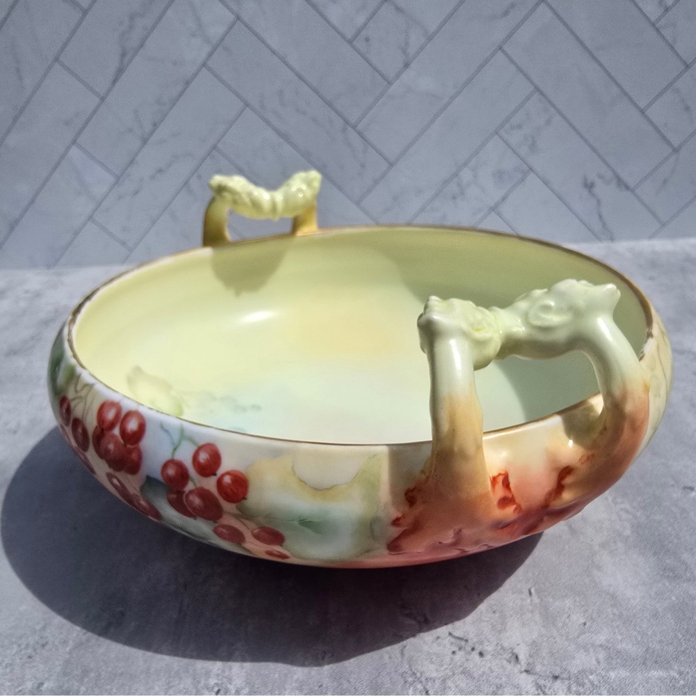 Antique Nippon Style Hand Painted Porcelain Centerpiece Bowl Branch Handles - Picture 4 of 12